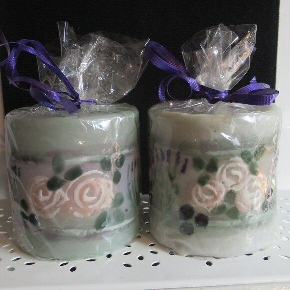 Stylized flowers, 3" Pillar Candle, Hand Painted, Nature, Codes P, I - Picture 1 of 4